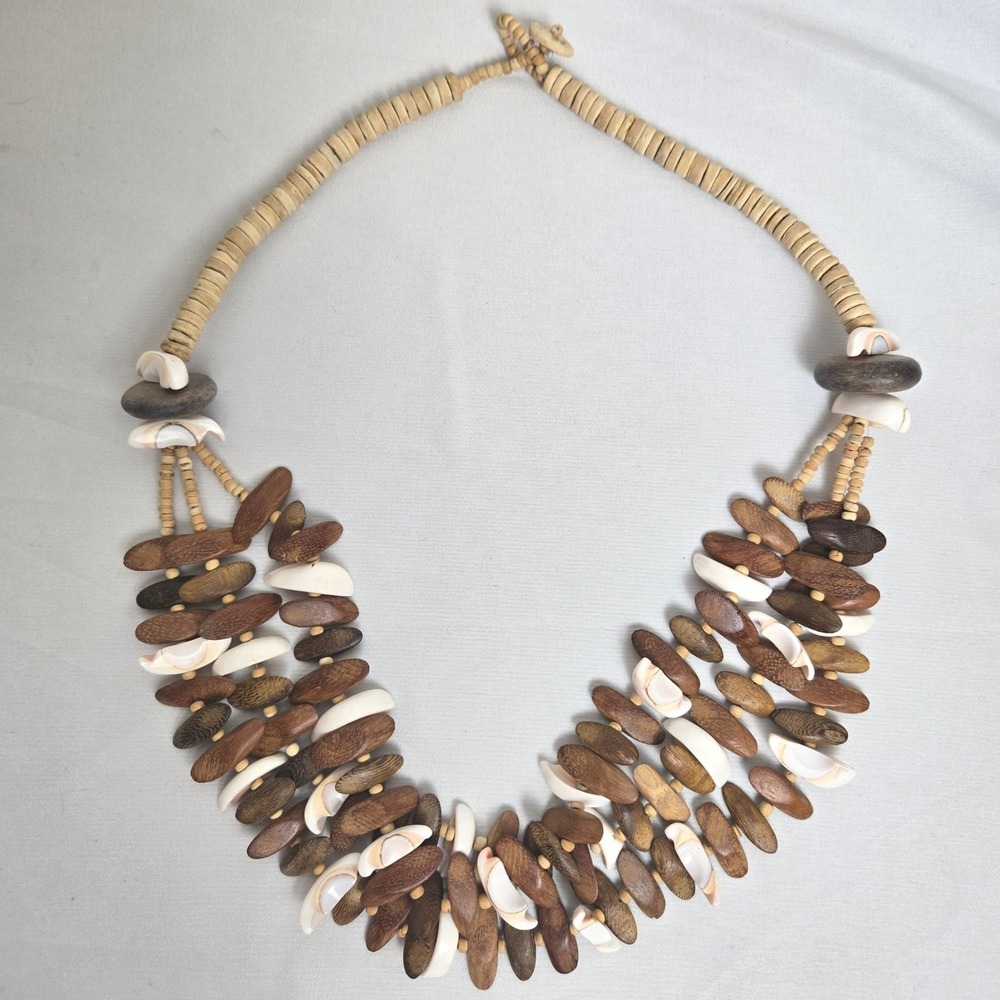Bohemian Beachy Earth Tone Chunky Multi-strand Statement Necklace